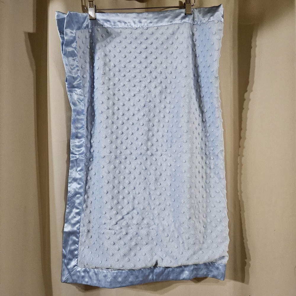 Just‎ One Year by Carter's Blue Satin Trim Minky Dot Velour Crib Blanket 30x40
